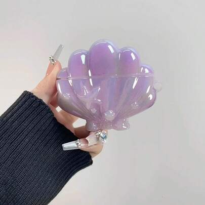 1pc Colorful Purple Shell 4th Gen Earphone Case, Cute Silicone Protective Cover For Apple Pro 3, 3, 1/2, Anti-Drop