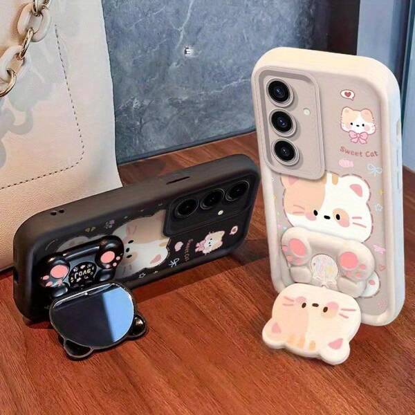Ốp lưng điện thoại hình mèo dễ thương có dây đeo và giá đỡ xoay được, tương thích với Galaxy S22/23/24/S25, A04/05/06/A07/A17/A14/A15/A16/A24/A25/A34, Note 7/8/9/10/11/12/13/14, 9/10/12/13C/14C/A5, Honor X, HW, C53 C55, 17/16/11/13/15Plus/15Pro/15ProMax/12/14ProMax/11ProMax/12Pro/12ProMax/13Pro/13ProMax/14Pro/14Plus. Ốp lưng điện thoại với họa tiết giản dị này mang đến sự thoải mái và thời trang.