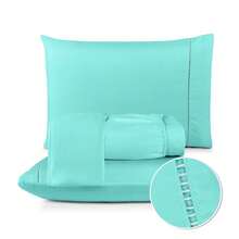 Fitted Sheet Set With Elastic + Pillowcase, 400 Thread Count Percale Flex Luxury, Peach Touch, Single, Full, Queen, King - Turquoise - View 6