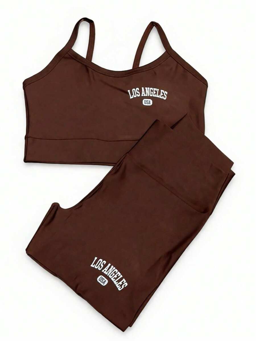 Conjunto Short e Top Academia Los Angeles - Marrom Claro - Visão 1