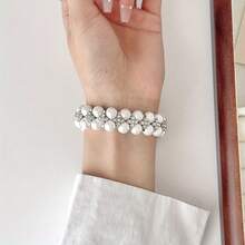 Dây đeo đồng hồ đính đá ngọc trai trắng, tương thích với các dòng Ultra/11/10/9/8/7/6/5/4/3/2/1/SE, dây đeo co giãn có thể điều chỉnh, tương thích với kích thước 38/40/41/42/44/45/46/49mm, phụ kiện đồng hồ thông minh. - trắng - Xem 5