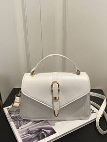 Bolso de mano pequeño de unicolor y de moda con solapa y correa ajustable - Blanco - Ver 5
