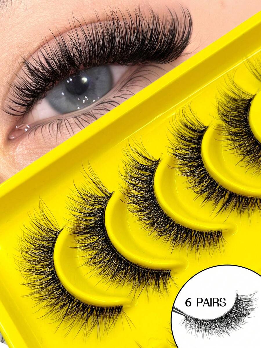Asiteo 6 Pairs Cat Eye Style False Eyelashes, Transparent Band Natural Look Lashes, Fluffy Soft Lash Extension, Suitable For Daily Makeup, Shopping And Going Out - Black - View 1