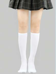 4双/1双 女士休闲时尚百搭优雅校服风格过膝袜 - 彩色 - 查看 8