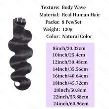 ZHENDEFA Body Wave Clip In Hair Extensions Real Human Hair 8Pcs 120g Body Wave Clip Ins Brazilian Human Hair Extensions For Women Per Set With 20 Clips Double Weft Natural Black - SNatural - View 6