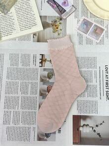 5 pares de calcetines de media caña con estampado floral rosa para mujer, calcetines florales con adorno de encaje, lindos y dulces, aptos para uso diario - Rosa - Ver 4