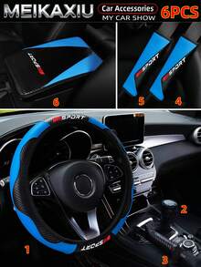 MEIKAXIU 3PCS/4PCS/5PCS/6PCS Carbon Fiber PU Leather SPORT Car Steering Wheel Cover Without Inner Ring, Suitable For 14.5-15 Inch, Shoulder Cover, Armrest Pad, Gear Shift Cover, Handbrake Cover, Car Decoration Accessories Set For Women - Carbon Fiber Sport - View 8