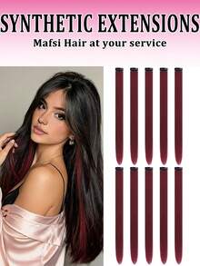 10 Pcs Burgundy Hair Extensions 22 Inch Straight Colored Hair Colorful Clip In Extensions Highlight Party For Girls And Women - Multicolor - View 3