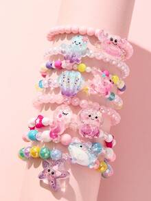 8 Pcs Kids Jewelry Accessories For Girls, Sea Creature Charm Beaded Bracelets, Birthday Gifts & Party Favors - Multicolor - View 1
