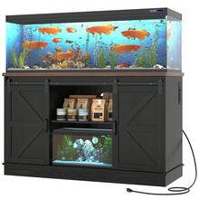 Farmhouse 75-120 Gallon Fish Tank Stand With Power Outlet, Aquarium Stand W/Cabinet&Sliding Barn Door, Heavy Duty Reptile Tank Stand For Fish/Turtle/Reptile Terrarium, 1000LB Capacity - 黑色 - 查看 1