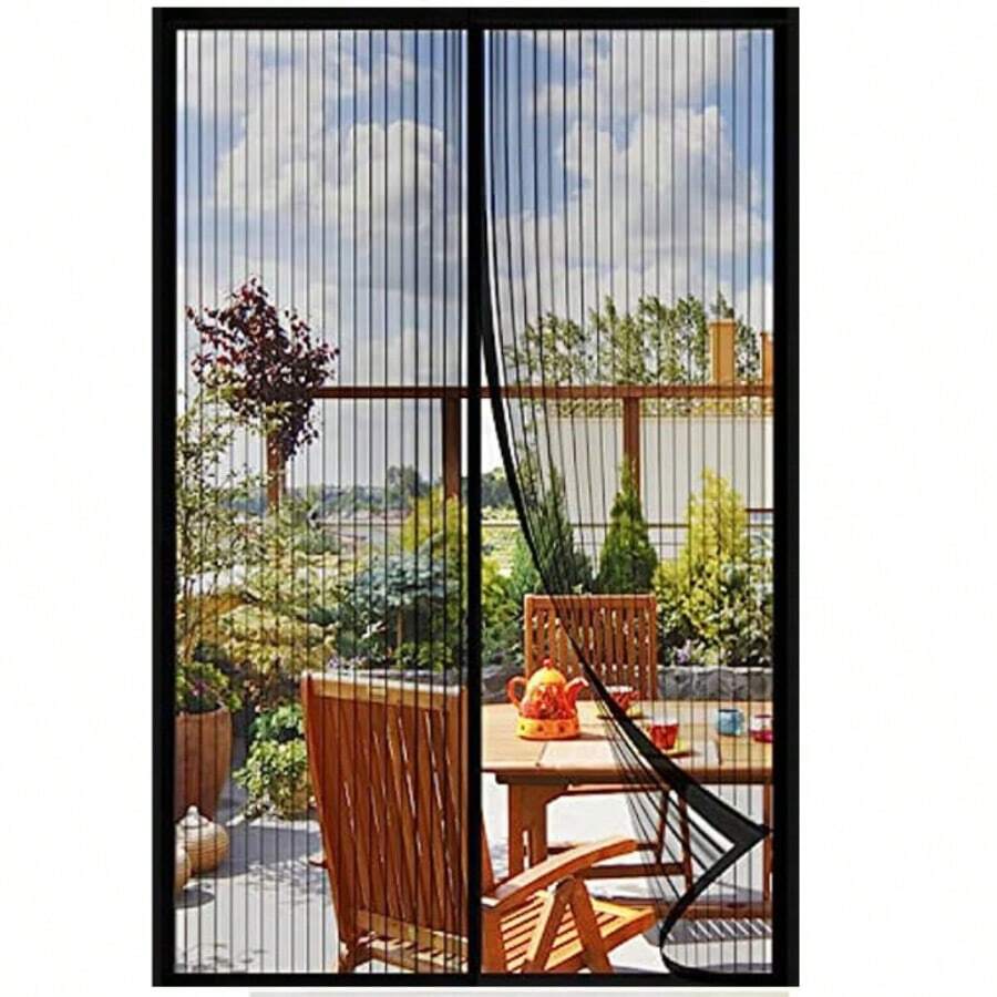 1pc Magnetic Screen Door Curtain - Summer Insect And Mosquito Proof Mesh Door Curtain, Suitable For Kitchen, Living Room And Bedroom | Magnetic Mesh Door Curtain | Auto-Closing | Hands-Free Entry And Exit | Insect And Rodent Proof | Pet And Child Friendly | Easy To Clean | Striped Polyester Fabric | Indoor And Outdoor Use | Striped Mesh Pattern | Durable Screen Door