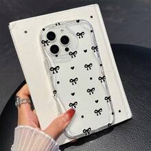 1个极简主义TPU材质黑色蝴蝶结波点图案透明奶油质感防震保护手机壳，兼容、荣耀等手机。 - 無色 - 查看 7