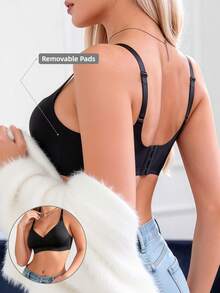 2件組女款無縫無鋼圈內衣，黑色與米色可拆式胸墊聚攏內衣，高彈性透氣舒適內衣，適合日常穿著與瑜伽 - 彩色 - 查看 4