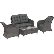 Four-Piece Rattan Sofa Set With Glass-Top Table - Light Grey - LIGHT GREY - View 10
