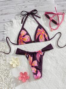 LOPIPILIU 可爱串珠花卉比基尼，2026 优雅两件式泳衣，女士度假必备，Y2K 性感女士比基尼套装，性感女士比基尼套装，女士度假装，情人节薄纱女士泳衣，女士比基尼，度假必备，女士度假比基尼，夏季度假泳装，女士海滩度假泳装 - 咖花 - 查看 4