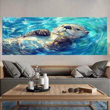 Lienzo Plano 2D 1 pieza Nutria Juguetona en el Agua, Arte de Pared sobre Líen, Enmarcado y Listo para Colgar, Decoración Ideal Para Habitaciones Oficinas Hogar Baño Centro Versátil Festivo Regalo Perfecto, 2D ¡Plana! - Enmarcado - Ver 4