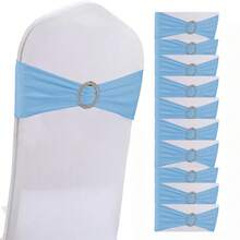 10pcs Elastic Chair Bows With Round Buckle Sliders, Spandex Chair Ties For Graduation, Prom, Wedding, Party Decoration - Sky Blue - View 8