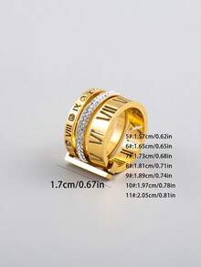 1 chiếc nhẫn nam bằng thép không gỉ mạ vàng 18k sang trọng có đính đá Rhinestone & số La Mã khoét rỗng, thiết kế ba vòng tròn, quà tặng sinh nhật lý tưởng - Vàng - Xem 15