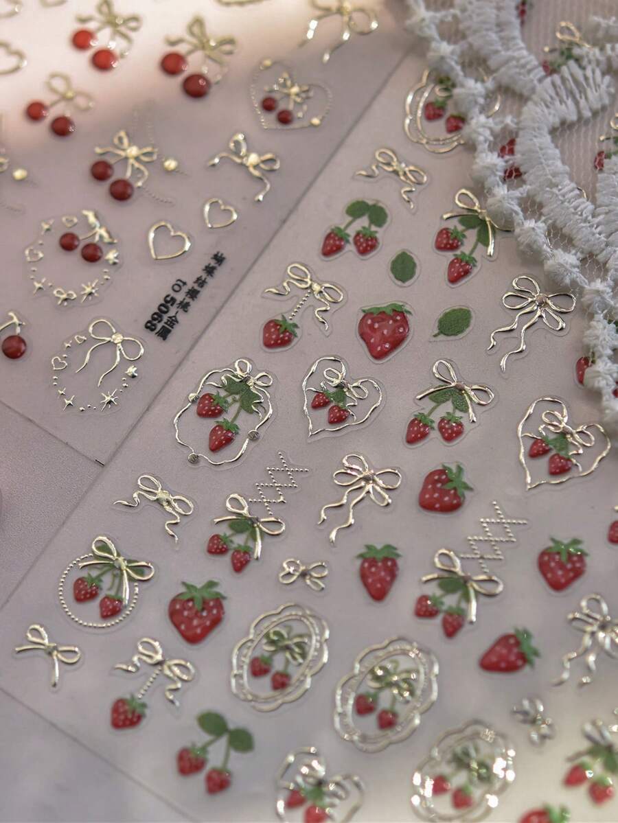 1 Piece Of Metal Nail Sticker Charm Japanese Nail Sticker Handmade Strawberry Bow Nail Art Auxiliary Sticker Accessory DIY - Multicolor - View 1
