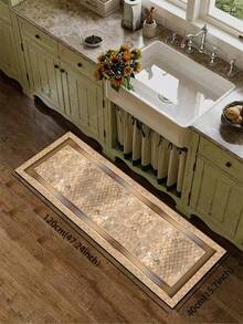 1pc Silica Gel Kitchen Mat, Main Body In Light Brown Marble Texture, Paired With Gold Border And Rhombus Pattern Base, Presenting An Elegant Retro Chinese Classical Style With Exquisite Quality And Luxury Feel. - Multicolor - View 8