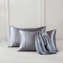 [Spring & Summer Recommended] 2pcs Satin Pillowcase Set, Silky Soft & Breathable Bedding, Suitable For Bedroom, Guest Room, Machine Washable, Durable, Breathable, Wrinkle-Resistant - Silver Gray - View 4