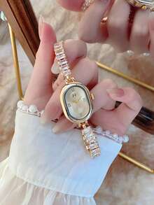 1 chiếc đồng hồ đeo tay nữ cổ điển sang trọng mạ vàng/bạc, đồng hồ thạch anh thanh lịch tối giản thời trang, thích hợp đeo hàng ngày, quà tặng sinh nhật. - Vàng - Xem 2
