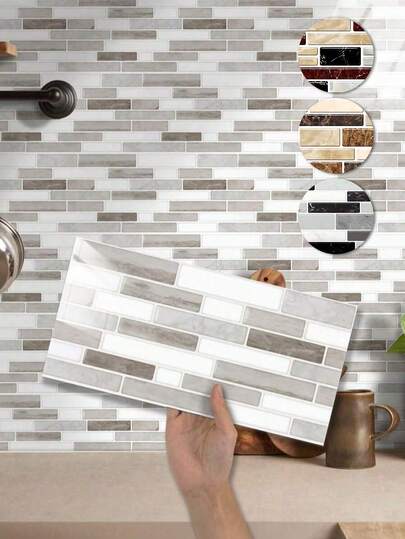 Grey Marble Pattern 3D Tile Stickers, 4.72X9.84 Inch, Easy-Install Vinyl Wall Decals, Oil-Proof Self-Adhesive For Kitchen & Bathroom, Removable Rectangular Glossy Finish, Contemporary Style, Paint & Wallpaper, Ideal For Plastic Surfaces