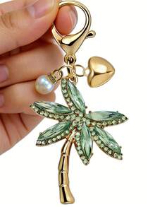 Coconut Tree With Colored Diamonds Keychain, With Pearl Heart Pendant, Bag Pendant, Car Pendant Sea Creatures Pendant, Purse Accessories Charm, Elegant Car Ornament, Backpack Charms, Purse Pendant, Lightweight And Versatile, , Travel Accessories, Beach Party Decor, Everyday Fashion Accessories, Perfect Gift For Easter, Mother'S Day, Independence Day, Wedding, Graduation Season - Multicolor - View 2