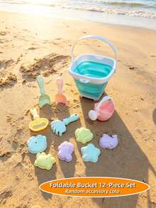 12pcs Beach Toy Set, Including Bucket, Rake, Shovel, Spoon, Animal Molds, Foldable Bucket, Summer Beach Water Play Sand Tools, Parent-Child Interaction, Birthday/Holiday Gift For Boys & Girls (Accessory Colors Random) - Multicolor - View 15