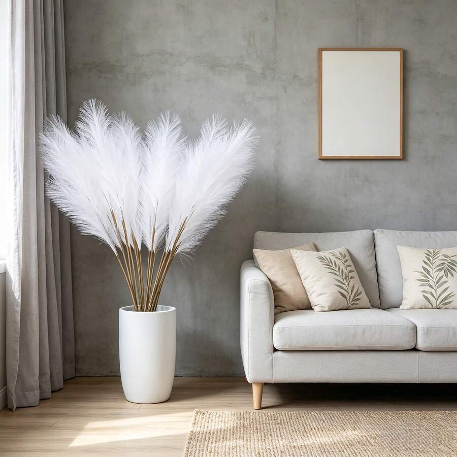 50/30/20/10/5/3/1 Piece Artificial Pampas Grass, Fluffy Bohemian Flower Arrangements And Floor Vase Fillers, White Artificial Pampas Grass Tall Decoration, Fluffy Artificial Grass Branches, Large Pampas Grass Reed Stems For Floor Vase Fillers, Weddings, Baby Showers, Home Room Home Decoration, Wedding Parties And More. - Multicolor - View 1