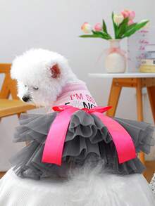 1件宠物服装，可爱浪漫薄纱连衣裙套装，适合小型犬猫，婚纱系列，时尚 - 彩色 - 查看 2