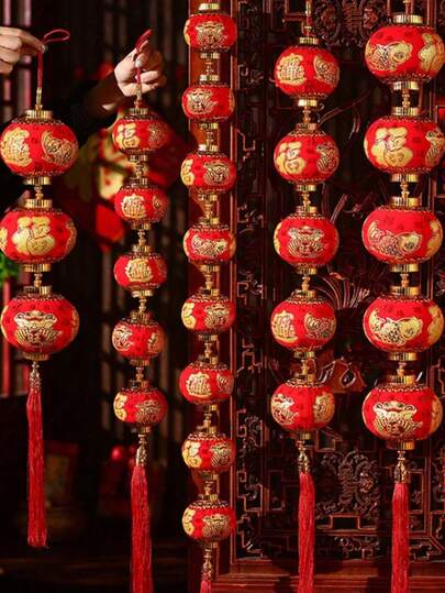 1 Peça Decoração Suspensa de Lanternas Vermelhas de Ano Novo Chinês, Ornamento de Borla de Lanternas Vermelhas com Caractere Fu do Festival da Primavera, Guirlanda de Lanternas Vermelhas Tradicionais Chinesas da Sorte para o Ano Novo Lunar, Decoração para Casa, Porta, Festa e Festival
