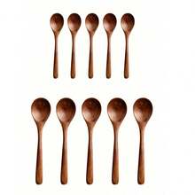[1/2/5/10 Pcs] Bamboo Spoon Set, Large Size Long Handle Wooden Spoon For Rice, Ramen, Home Use Wooden Soup Spoons, Small Dessert Spoons,School Supplies - Brown - View 26