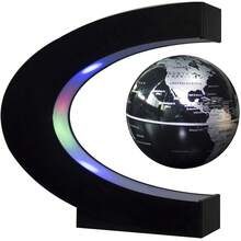 Globo flotante con luces LED en forma de C magnético de nivelación flotante globo mapa del mundo para decoración de computadora, Negro con azul - Aire - Ver 9