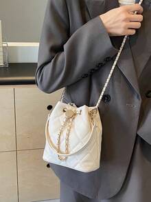 Dedoo 2024 New Women's Rhombus Chain Strap Crossbody Bucket Bag - Beige - View 9