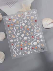 5D立体海洋生物美甲贴纸，自粘闪光塑料材质，适合夏季美甲，包含海星、贝壳、海洋生物、气泡、珊瑚、海螺等图案。一次性闪亮梦幻动物印花，是节日礼物的理想之选。 - 彩色 - 查看 5