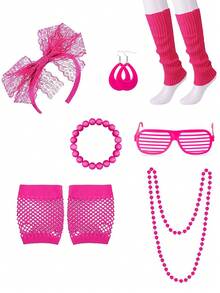 Bộ trang phục nữ phong cách retro thập niên 80 bao gồm váy tutu, quần legging neon dự tiệc, vòng cổ neon, khuyên tai, băng đô, găng tay lưới, thích hợp cho Ngày Valentine, dạ hội, Halloween và các dịp khác. - nhiều màu - Xem 11