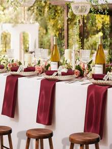 6 piezas/12 piezas Servilletas de satén color vino tinto, decoración para fiestas y bodas, manteles de seda, individuales, decoración para hoteles, banquetes y cumpleaños - Burdeos - Ver 3
