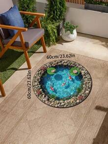 1pc Realistic 3D Water Ripple Koi Pond Circular Carpet, New Chinese Style Lotus Pond Moonlight Healing Home Decor Mat, Suitable For Game Room/Bedroom/Living Room/Kitchen, Great Gift For Partner, Friends, Family - Multicolor - View 19