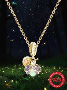 1pc Shiny 925 Sterling Silver Cubic Zirconia Pearl Necklace, Exquisite Anniversary Gift For Girlfriend - Firefly - View 1