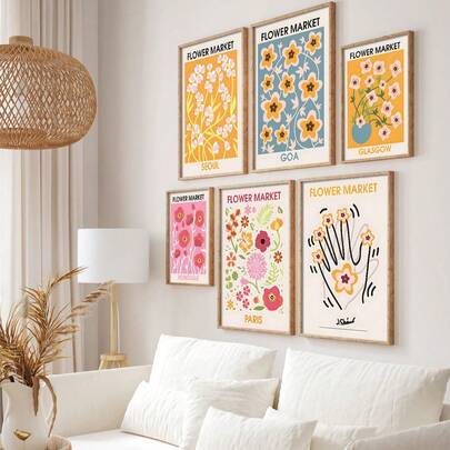 6 tranh in không khung, tranh nghệ thuật treo tường chủ đề chợ hoa, poster chợ hoa, tranh trang trí phòng theo phong cách thẩm mỹ, tranh vẽ hoa treo tường, tranh trang trí phòng tắm, trang trí tường theo phong cách thẩm mỹ.