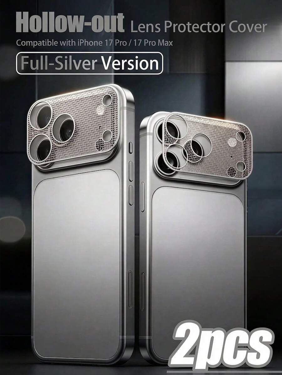 2-Pack Silver Hollow Design Scratch-Resistant Phone Camera Lens Protector, High Hardness, Anti-Scratch, Compatible With IPhone 17 Pro Max/17 Pro Series. Provides Solid Protection For Phone Cameras In Various Life And Work Scenarios, From Home Entertainment To Outdoor Travel. Alloy