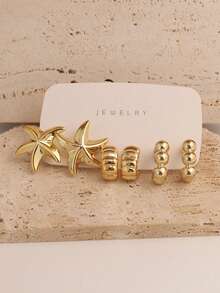 4-16 chiếc bông tai hình sao biển, họa tiết lá bất đối xứng, thích hợp cho tiệc tùng, tiệc chiêu đãi, du lịch, đám cưới, kỳ nghỉ, đeo hàng ngày, quà tặng trang sức. - Vàng - Xem 10