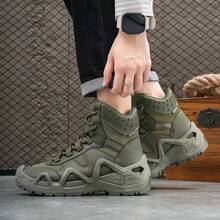 Men's Tactical Hiking Boots, Solid Color Thick Anti Slip Sole Durable Traction Shoes For Mountain Climbing & Daily Outdoor Use - Army Green - View 4