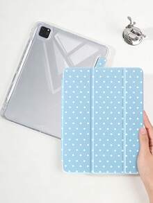 1件全透明壓克力殼三折平板保護殼 藍色波點彩繪設計 相容 iPad 10th/11th/10.2/10.5/Air4/Air5/10.9/Pro11/Air 11-In.(M2)-2024/Pro 11-In.(M4)-2024/Air 11-Inch (M3) 2025/(A16) 11 Inch 11th Generation 2025 Mini6/Mini7/Air1/Air2/9.7/Air 8(M4)2026(11-Inch) 機型 - 彩色 - 查看 6