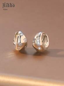Hihho 1 Pair Minimalist Crescent Moon Shaped Rhinestone Earrings, Chic Everyday Wear Jewelry - Starlight - View 9