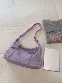 Nueva bolsa de hombro con cordón y lazo, estilo plisado tipo nube, bolso cruzado para mujer, para primavera/verano - Morado - Ver 3