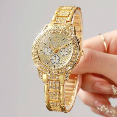 1 chiếc đồng hồ nữ thời trang đính kim cương, mặt số La Mã, máy quartz, quà tặng thanh lịch (Không bao gồm hộp đồng hồ)