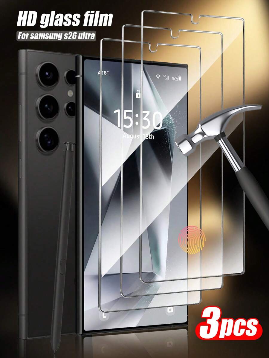 Android Phone Protector Tempered Glass 3pcs Tempered Glass Screen Protector, Compatible With S26 Ultra/S25 Ultra/S24, Easy Installation, Sensitive Touch, No Bubbles, Clearer After Installation, Shatter-Proof, Scratch-Resistant, Waterproof, Compatible With Galaxy, Mother's Day Gift - Clear - View 1