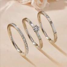 3pcs/Set Stainless Steel Rings, Rhinestone Inlaid, Exquisite And Elegant Style. Niche Rings. Polished Curved Rings. Couple Stainless Steel Exquisite Plain Band Rings. Women's Accessories. Western Women's Jewelry. Unisex, Suitable For Daily Wear. - Silver - View 11